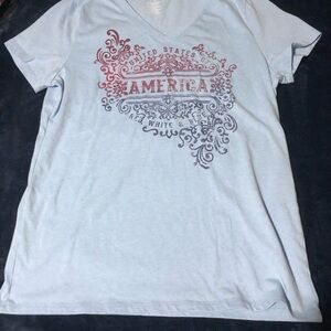 Sky Blue V-Neck Graphic Tee